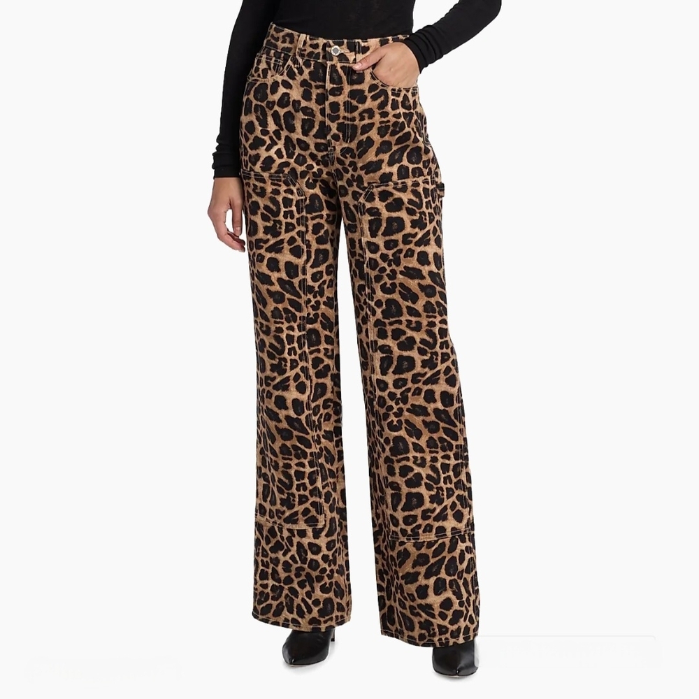 Veronica Beard Women’s Taylor Wide Leg High Rise Leopard Print Jeans; Size 29